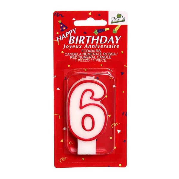 florida candelina per torta di compleanno numero 6 rosso h 7 cm
