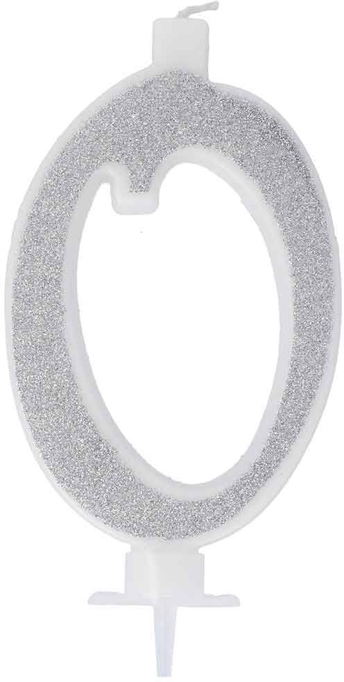 Graziano Candelina Compleanno Numeri 0 Zero In Cera Glitter Argento H 13 Cm