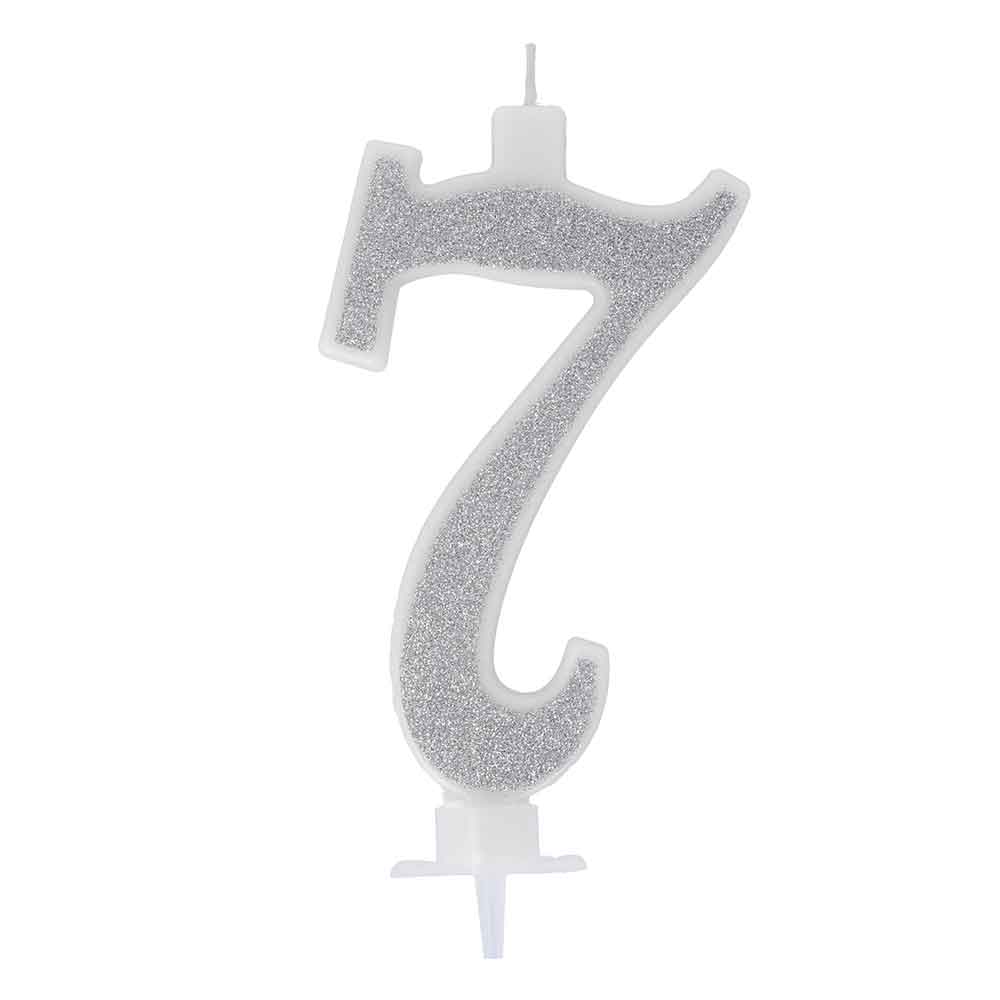 Graziano Candelina Compleanno Numero 7 Sette In Cera Glitter Argento H 13 Cm