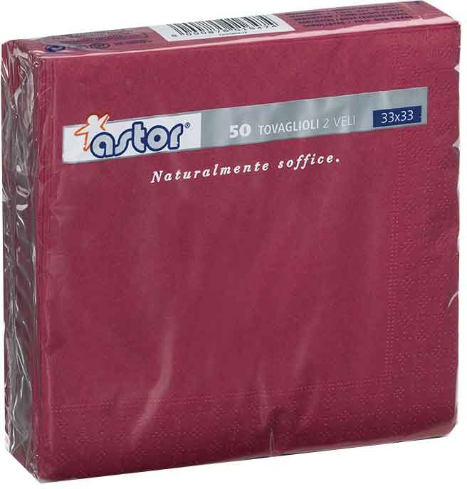 50 Tovaglioli Di Carta Ovatta Colorati 2 Veli 33x33 Cm Astor Bordeaux