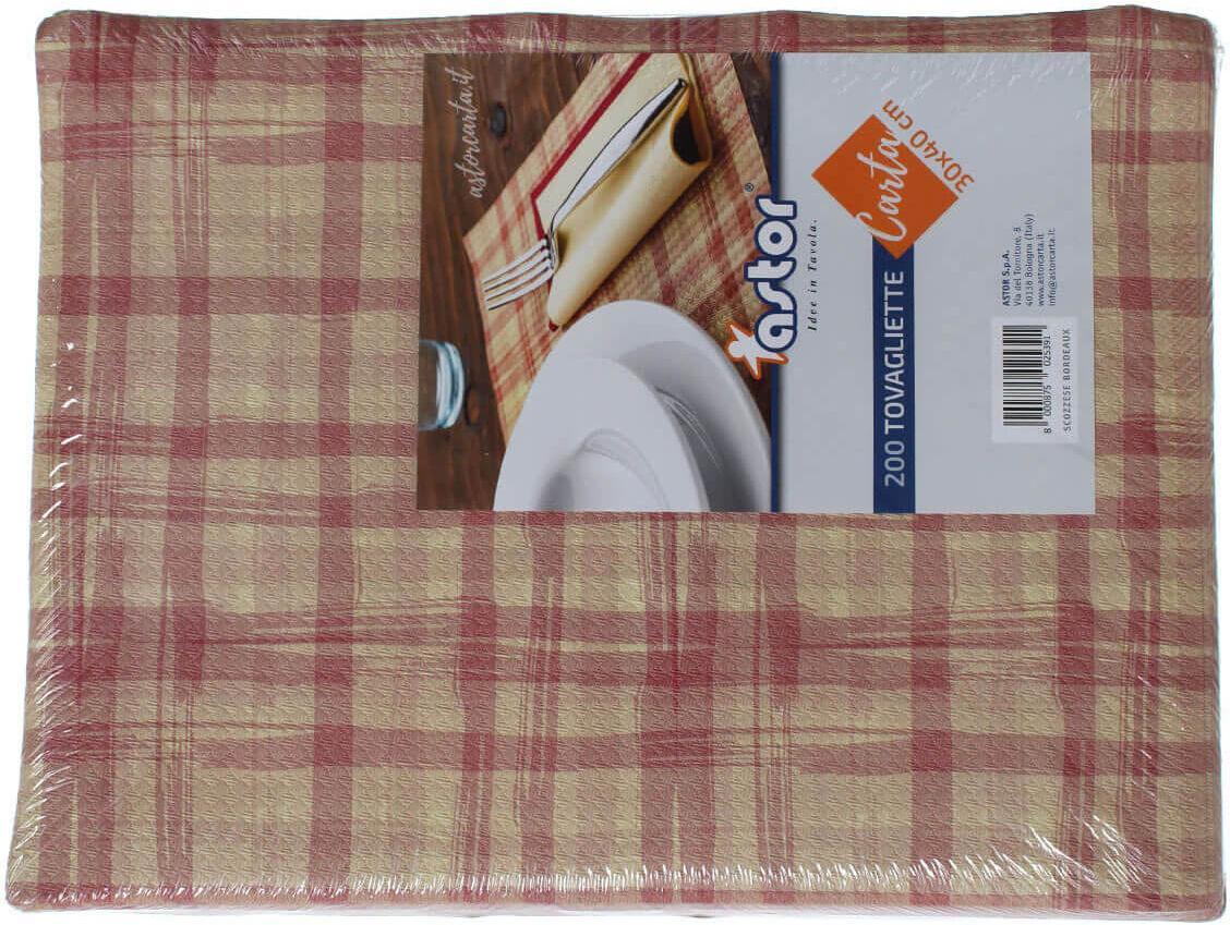 Astor 200 Tovagliette Americane Da Tavola Usa E Getta 30x40cm Scozzese Bordeaux