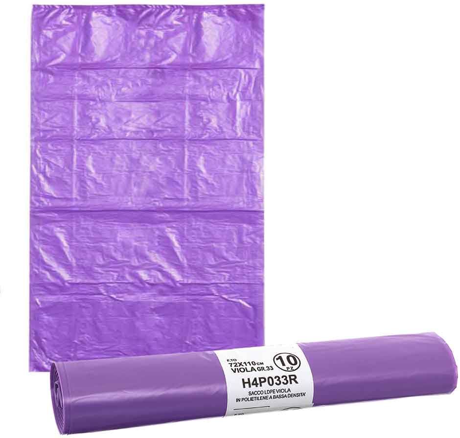 Bio Extrusion 10 Sacchi Immondizia Resistenti In Plastica Viola 72 X 110 Cm