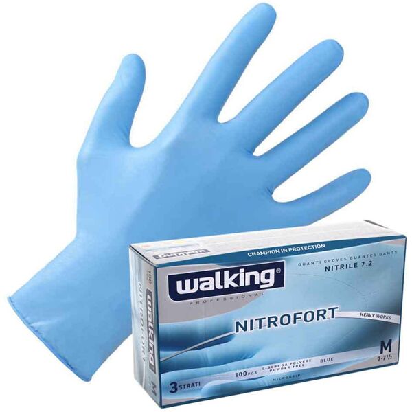 100 guanti nitrile monouso azzurri walking nitrofort 3 strati