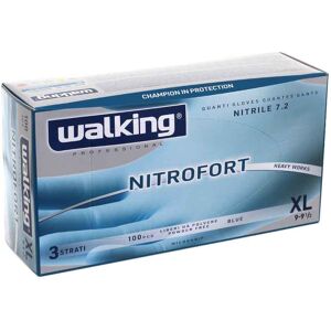 100 Guanti Nitrile Monouso Azzurri Walking Nitrofort 3 Strati Xl 9-9,5