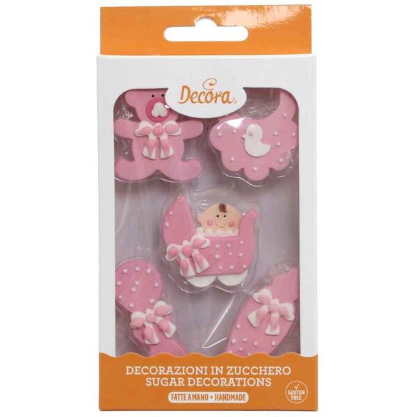 5 decorazioni neonata baby nursery rosa in zucchero decora