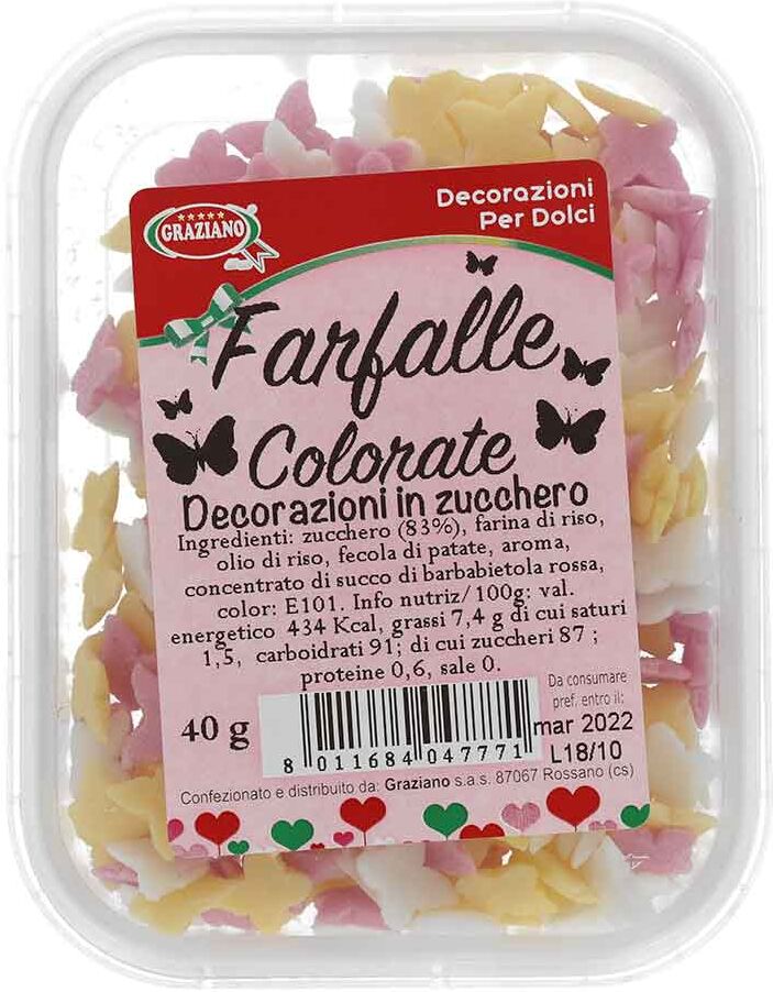 graziano farfalle di zucchero colori misti per decorazione torte 40 g