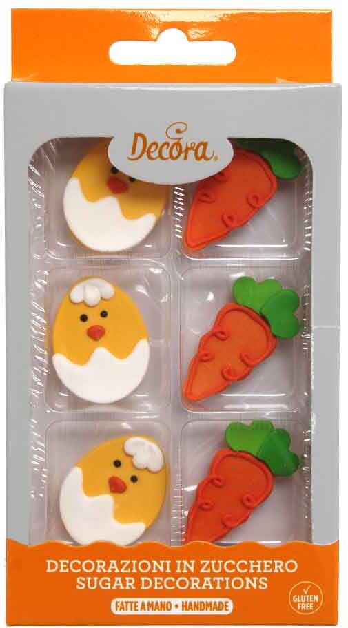 Decora 6 Decorazioni Pulcini E Carote Pasqua In Zucchero Per Torte Decora