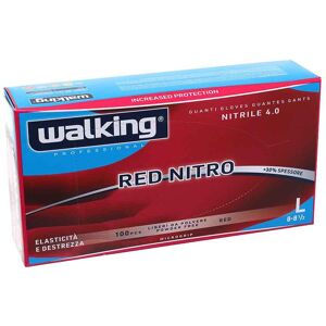 100 Guanti Monouso In Nitrile Rossi Walking Red Nitro Taglia L 8-8,5