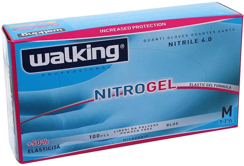 100 Guanti Monouso In Nitrile Walking Nitrogel Taglia M 7-7,5