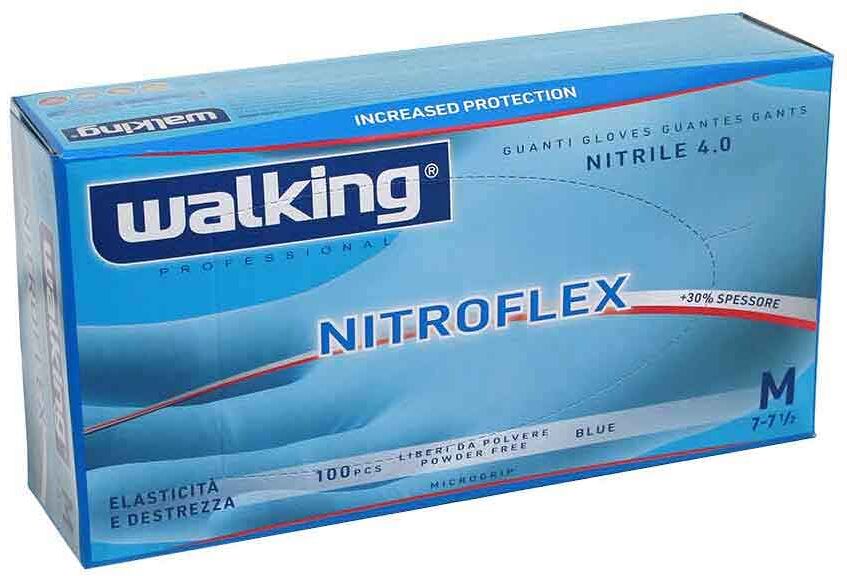 100 Guanti Monouso In Nitrile Walking Nitroflex Taglia M 7-7,5