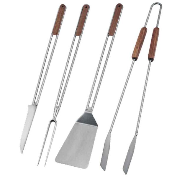 papolab set 4 utensili da barbecue con manico in acciaio inox