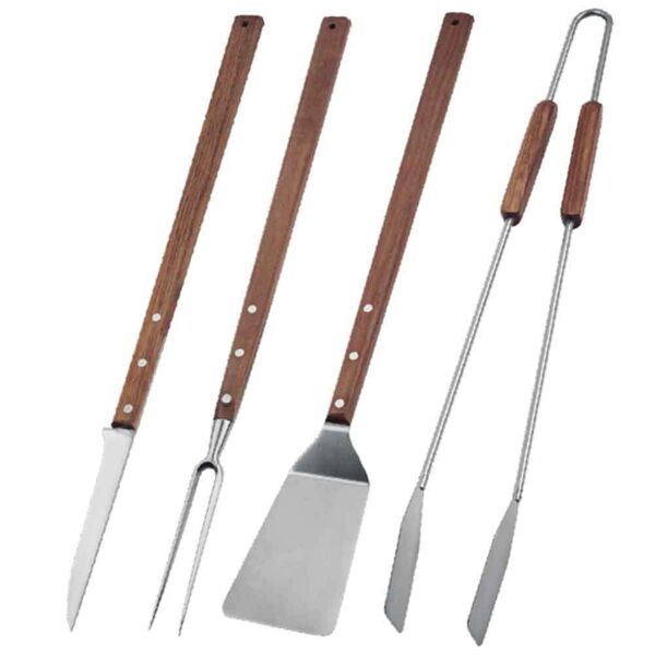 papolab set 4 utensili da barbecue con manico in legno