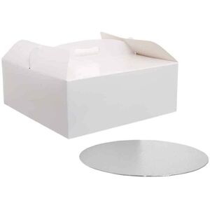 decora scatola per torta quadrata con manico bianca 33,5 x 33,5 x h 12 cm sottotorta ø 33 cm