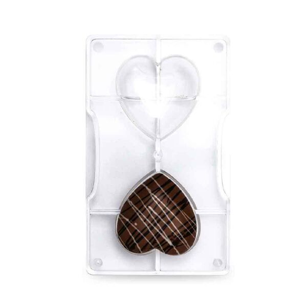 stampo cuore medio di cioccolato in policarbonato decora 2 cavità 6,8 x 6,6 cm