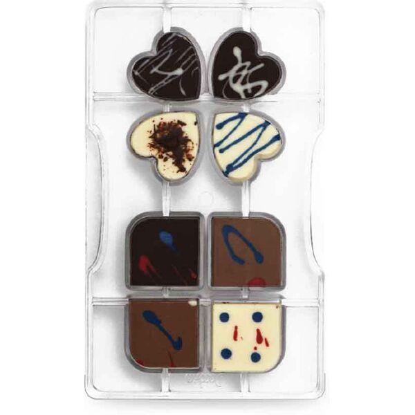 stampo 8 cioccolatini quadrifoglio in policarbonato 3,5 x 3,5 cm decora