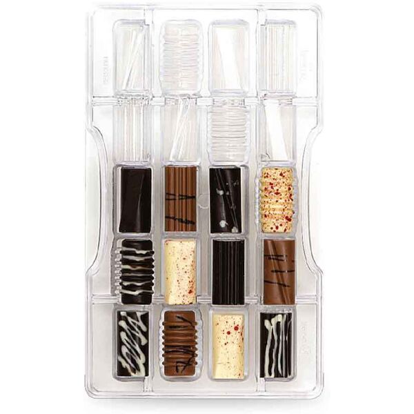 stampo 20 cioccolatini assortiti in policarbonato 3,3 x 1,6 cm decora