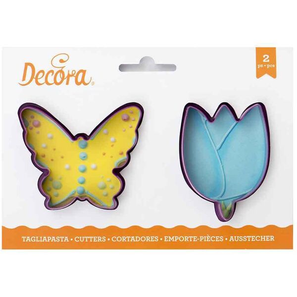 decora set 2 cutters tagliapasta in plastica farfalla e fiore tulipano