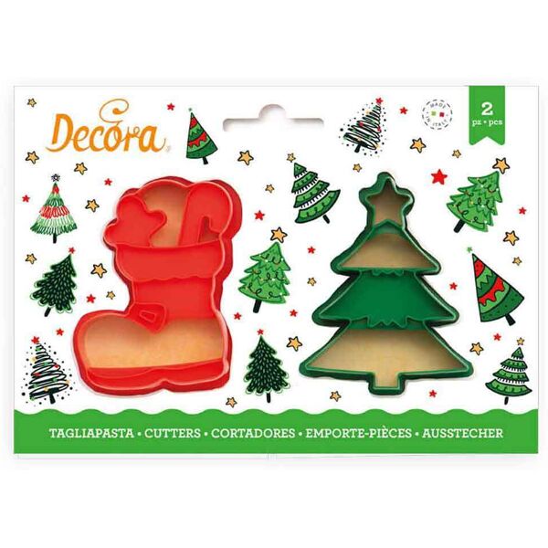 decora set 2 cutters tagliapasta in plastica albero natale e scarpone