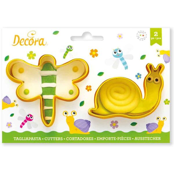 decora set 2 cutters tagliapasta in plastica libellula e lumaca