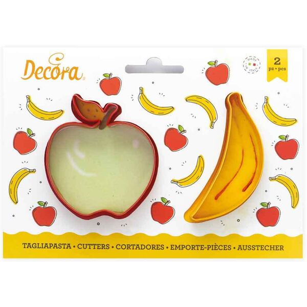 decora set 2 cutters tagliapasta in plastica frutta mela e banana