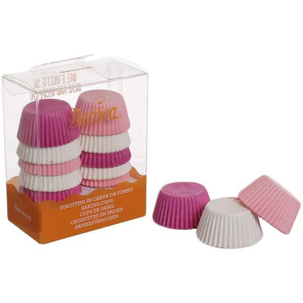 200 pirottini in carta bianchi rosa e fucsia per mini muffin Ø3,2 x h 2,2 cm decora