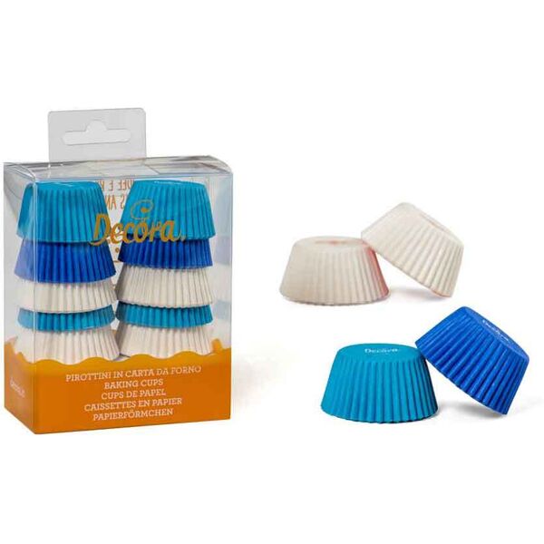 200 pirottini in carta bianchi celesti e blu per mini muffin Ø3,2 x h 2,2 cm decora