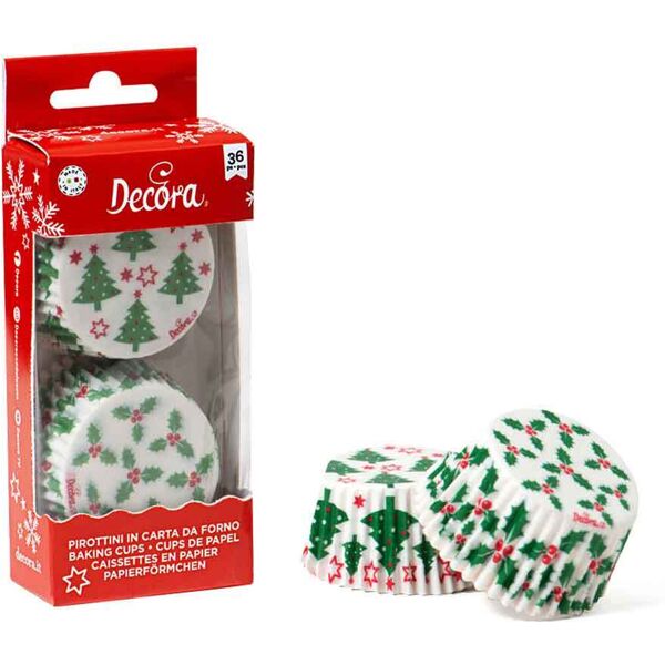 36 pirottini in carta con alberi di natale e agrifoglio per muffin decora Ø5 cm