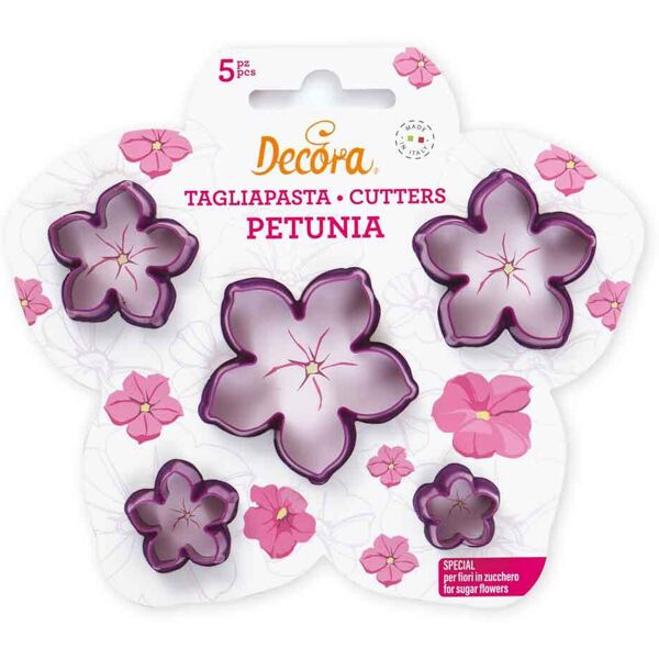 decora set 5 cutters tagliapasta in plastica per realizzare fiori petunie