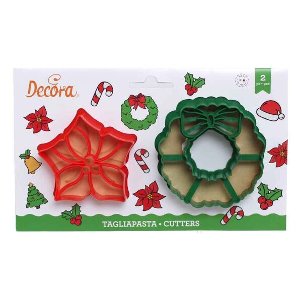 decora set 2 cutters tagliapasta in plastica ghirlanda e stella di natale