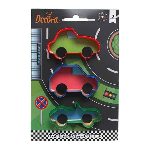 decora set 3 cutters tagliapasta in plastica a forma di macchine