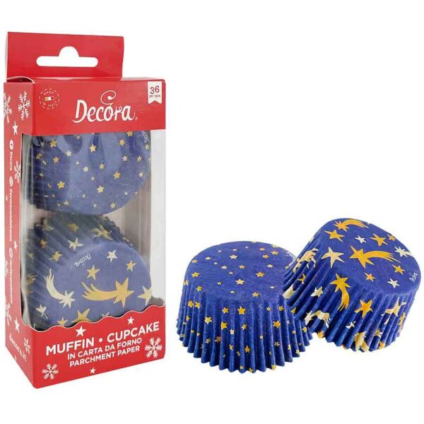 decora 36 pirottini in carta blu con stelle per cottura muffin Ø5 x h 3,2 cm