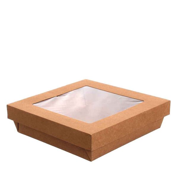 imballaggi alimentari 30 box contenitori take away con coperchio a finestra 19,2x19,2xh5cm