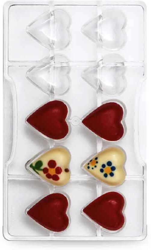 stampo 10 cioccolatini cuore liscio piccolo in policarbonato 3,2 x 3,5 cm decora