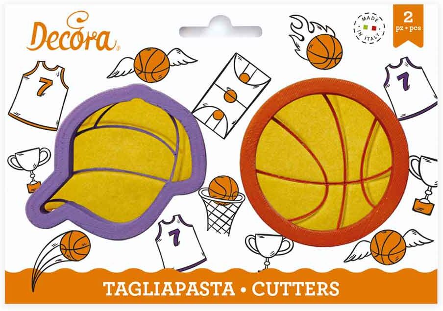 decora set 2 cutters tagliapasta in plastica pallone basket e cappellino