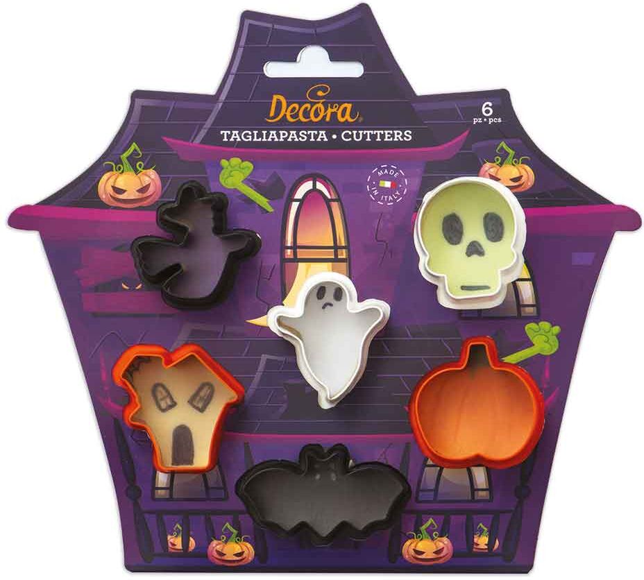 decora set 6 mini cutters tagliapasta in plastica personaggi halloween