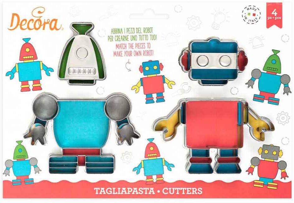 decora set 4 cutters tagliapasta in plastica tema robot