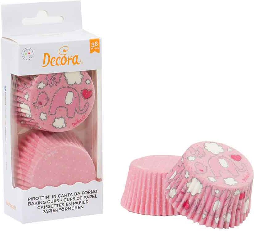 36 pirottini per muffin in carta elefantino e pois rosa decora Ø 5 cm