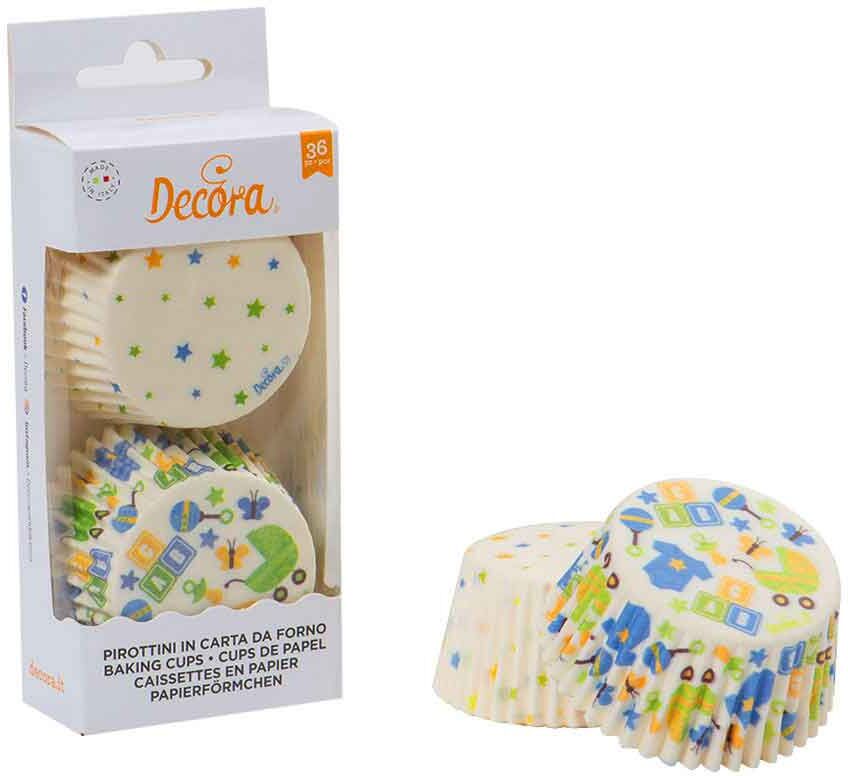 36 pirottini per muffin in carta baby boy e stelle decora Ø 5 cm