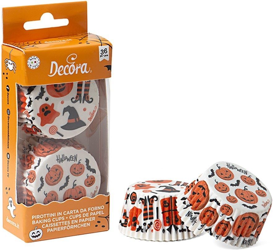 36 pirottini per muffin in carta zucche e streghe halloween decora Ø 5 cm