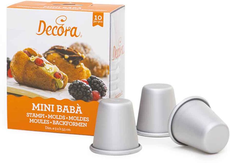 Decora 10 Stampi Per Baba&#039; Mignon In Alluminio Ø3 X H 3,5 Cm