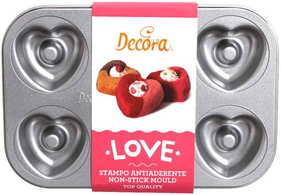 Decora Stampo Per 6 Ciambelline A Cuore Ø6,5 Cm In Acciaio Antiaderente