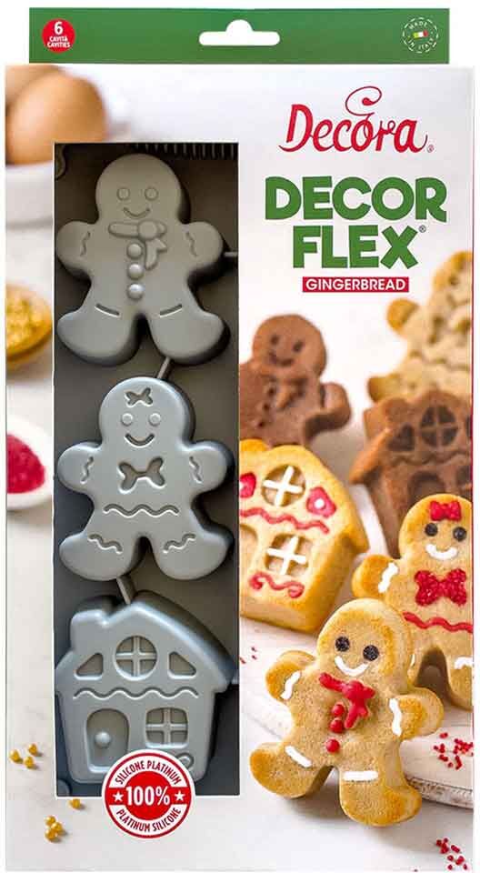 Stampo Antiaderente In Silicone Per 6 Casette E Omini Gingerbread Decora