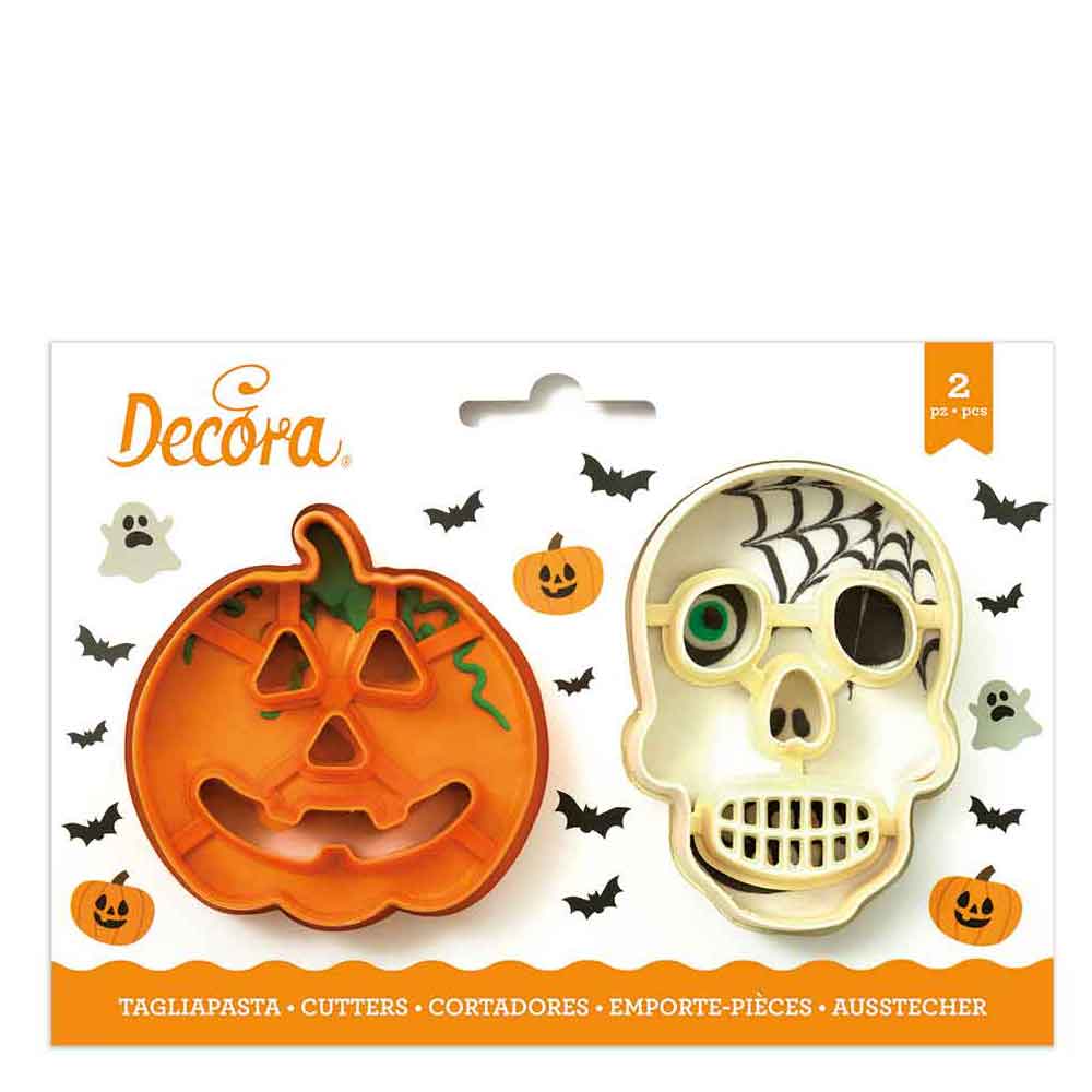 Decora Set 2 Cutters Tagliapasta In Plastica Halloween Zucca E Teschio