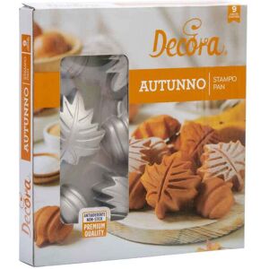 Decora Stampo Per 9 Dolcetti Autunnali Foglie E Zucche In Acciaio Antiaderente