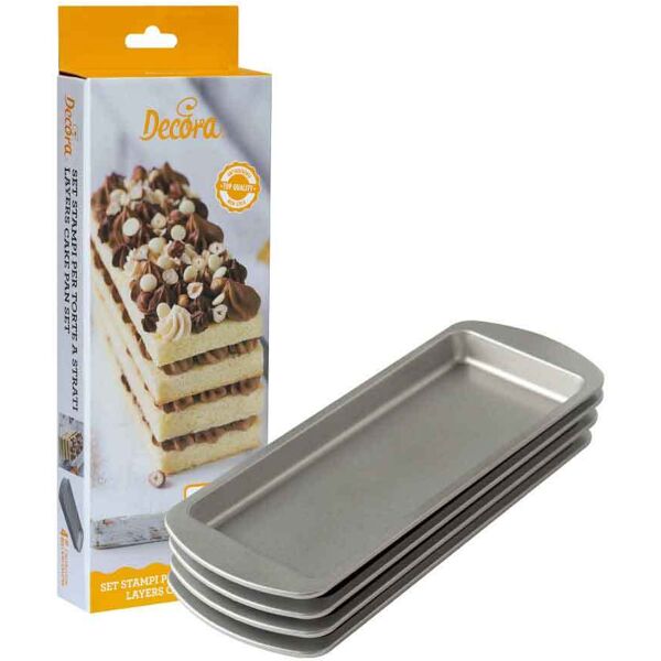 decora set 4 stampi rettangolari per torte a strati 25,5x10,5x2h cm