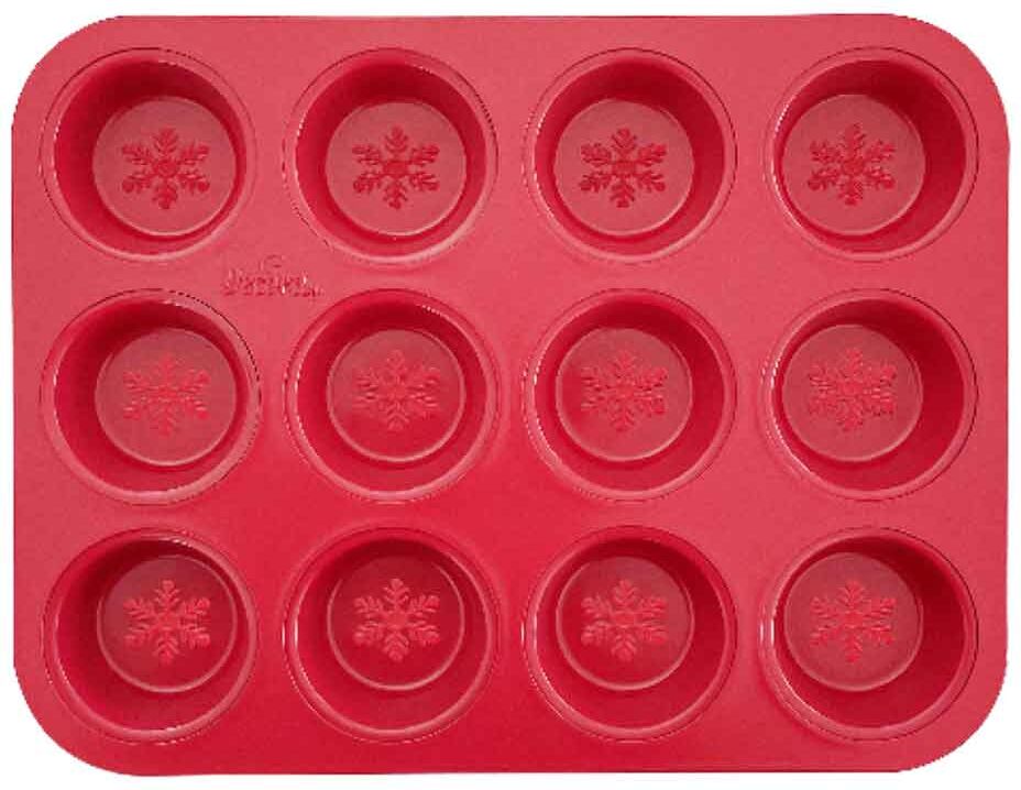 decora teglia per 12 muffin di Ø5 cm in metallo antiaderente rosso natalizio