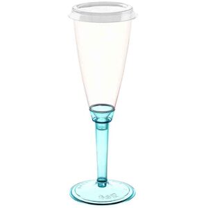 Poloplast 120 Flutes Calici In Plastica Gambo Alto Celeste Fluo Con Coperchio