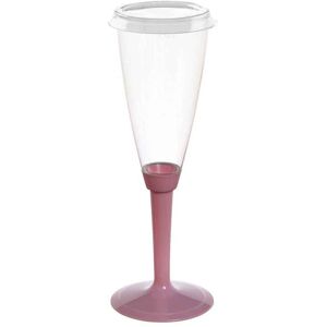 Poloplast 120 Flutes Calici In Plastica Gambo Alto Rosa Con Coperchio