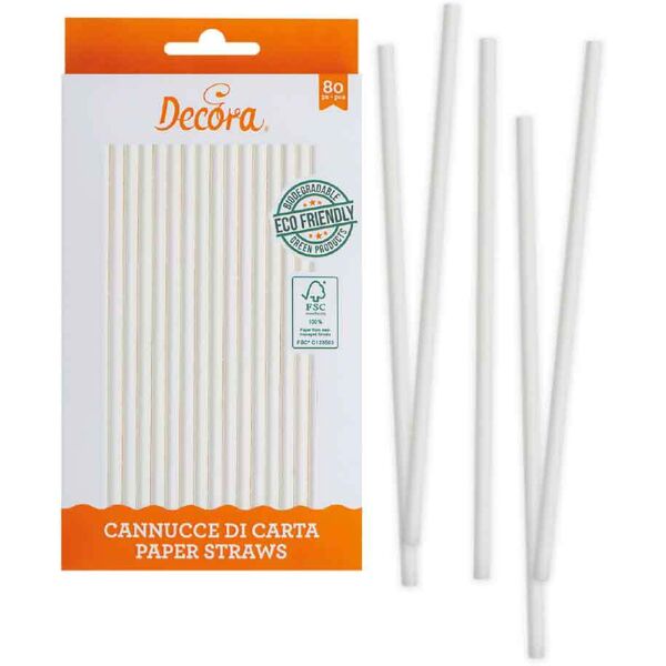 decora 80 cannucce biodegradabili in carta bianche tinta unita 21 cm Ø6 mm