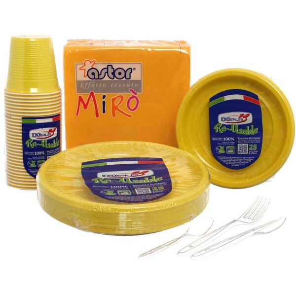 dopla set completo da tavola in plastica lavabile giallo per 50 persone